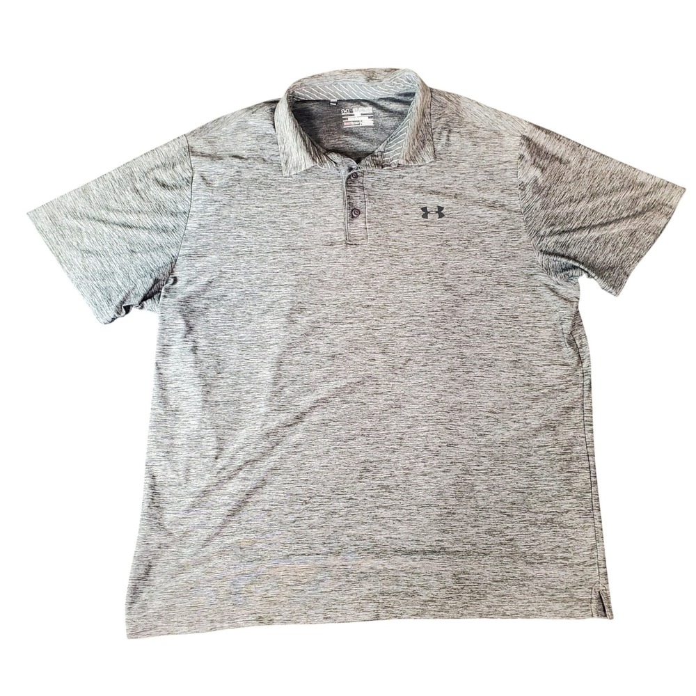 Under Armour Mens 2XL HeatGear Loose Fit Space Dye Heather Grey Polo Shirt